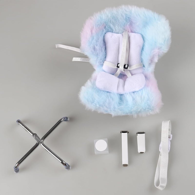 Walant Doll Car Seat Compatible with Labubu, Chair for 10-17cm Dolls - Adjustable Safety Strap, Air Vent Clip & Desktop Stand, Soft Cushion, Car Ornament Gift for Collectors & Fans (Cotton Candy Sky Ombre) - Image 3